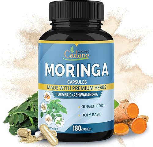 Cadane Moringa Extract Capsules, suministro de 6 meses con raíz de Ashwagandha, Tulsi, jengibre, cúrcuma - 180 cápsulas disponible en Yaxa Colombia