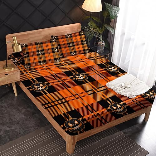 Miniatura 49 de Sábanas de Halloween tamaño individual – Juego de sábanas espeluznantes de calabaza murciélago para niños y niñas, juego de sábanas temáticas