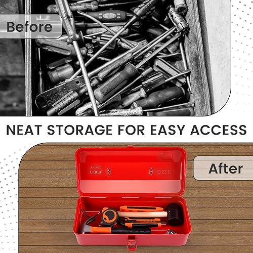 Miniatura 5 de Caja de almacenamiento de herramientas de metal grande con asa para taller, caja de herramientas portátil de 15 pulgadas con tapa, caja organizadora