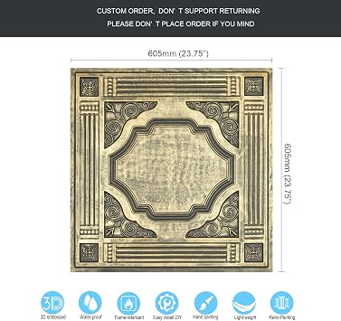 24 x 24 Drop Ceiling Tiles, Home Decor Luxury, for Apartment PL65 10tiles/lot (Ancient Gold)