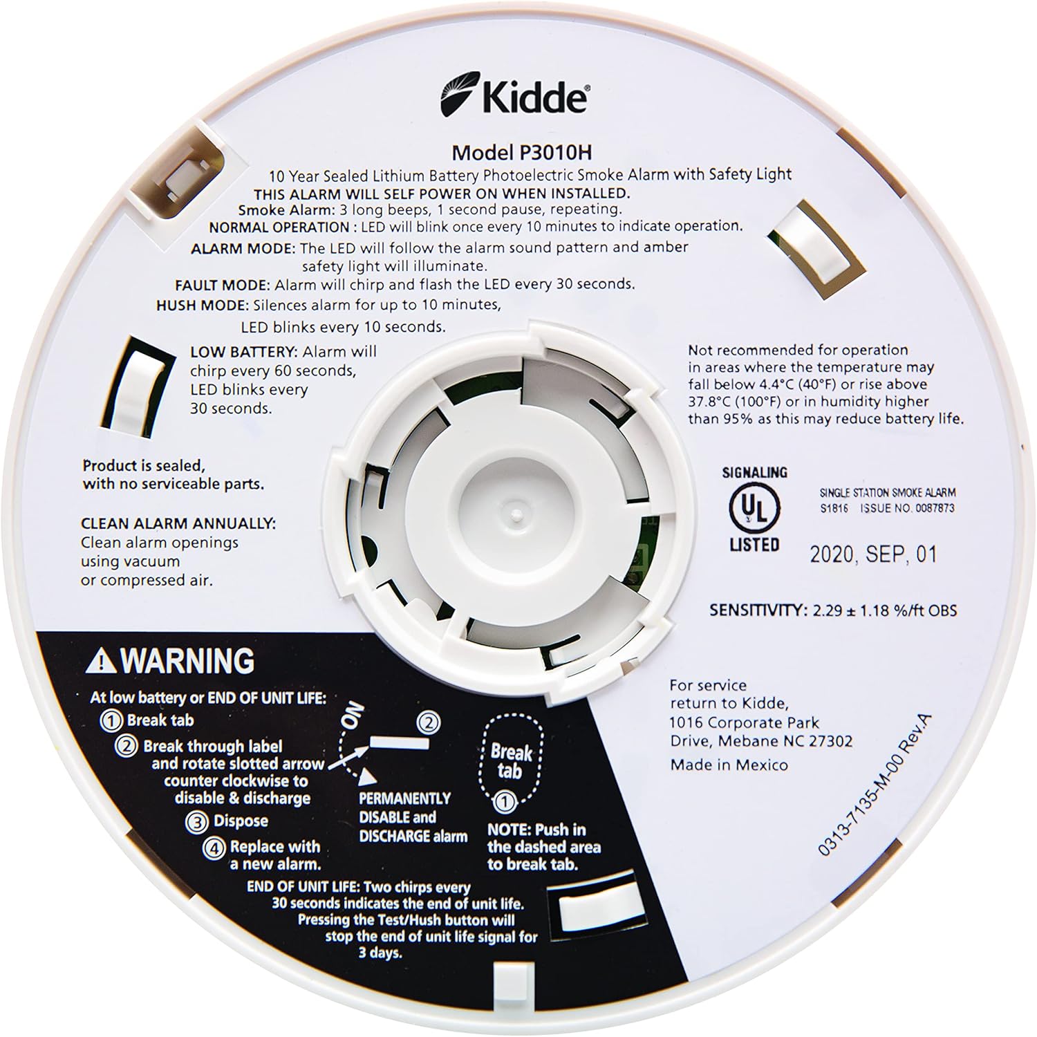 Kidde Smoke Detector with Safety Light for Hearing Impaired, 10-Year Battery Smoke Alarm, Ideal for Hallways or Deaf People