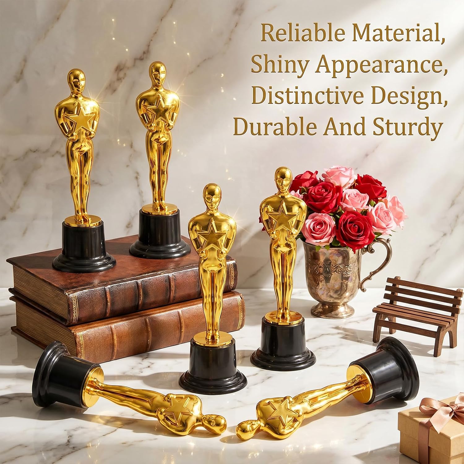 48 Pack 6” Gold Award Trophies, Bulk Plastic Trophy