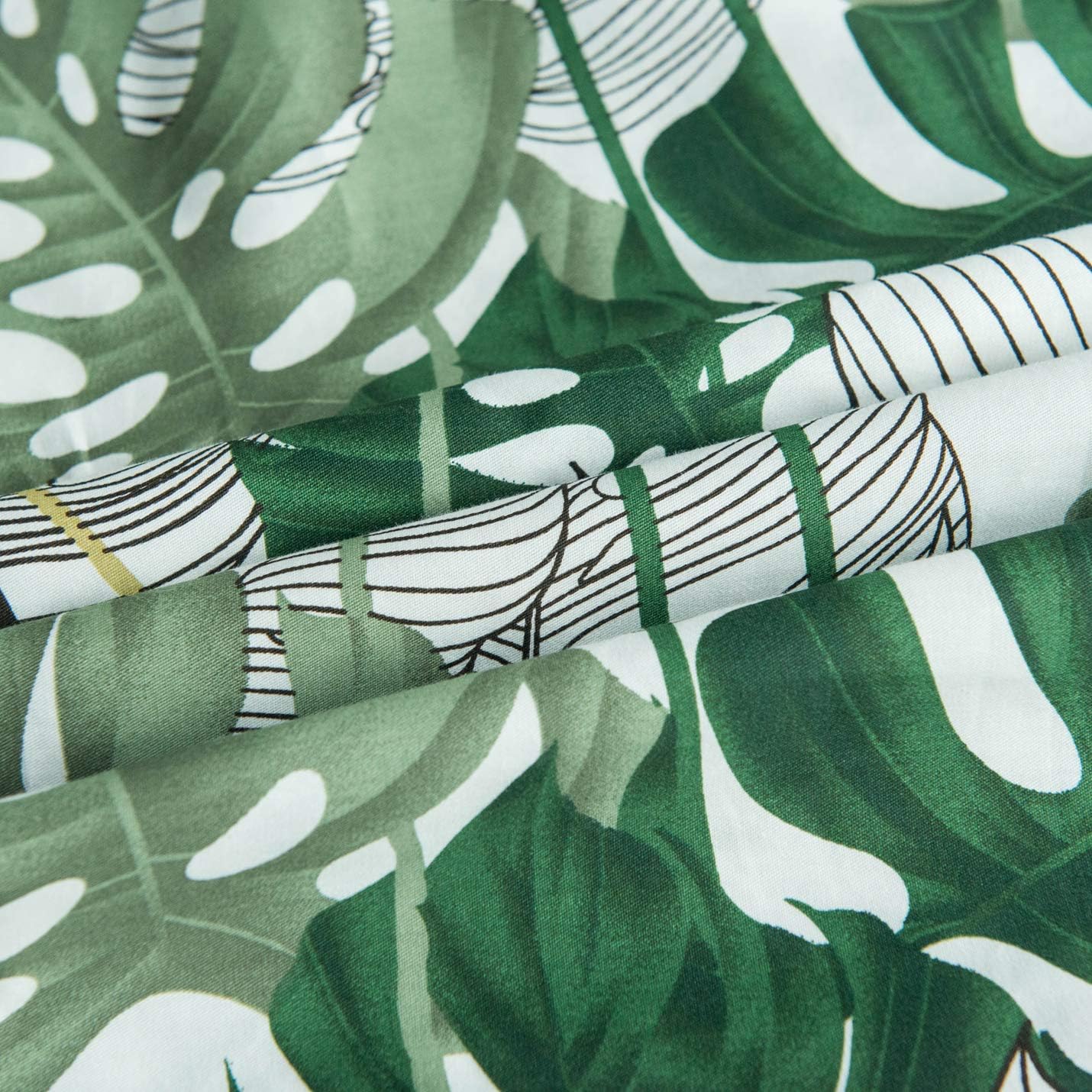 YuHeGuoJi Green Botanical Duvet Cover King 100% Cotton 3 Pcs Set 1 Tropical Monstera Duvet Cover with Zipper Ties 2 Pillowcases Coastal Hawaiian Plant Leaves Bedding Set Soft