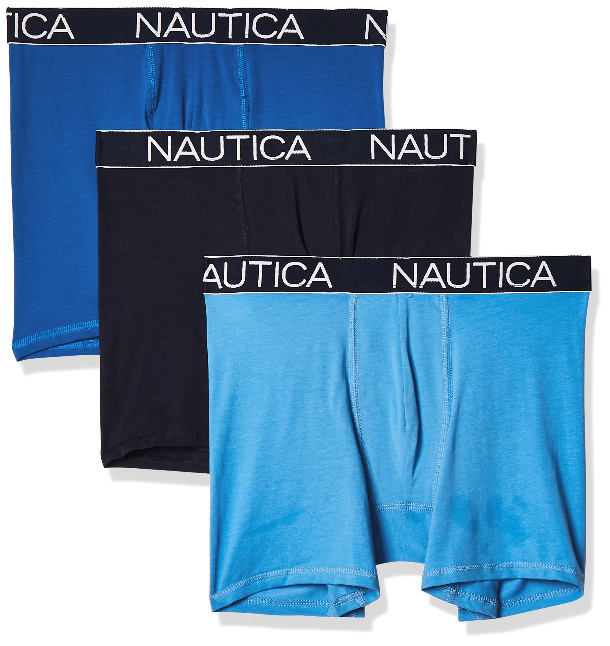 Nautica Men's 3-Pack Classic Cotton Stretch Boxer Briefs, Peacoat/Sea Cobalt/Aero Blue, M