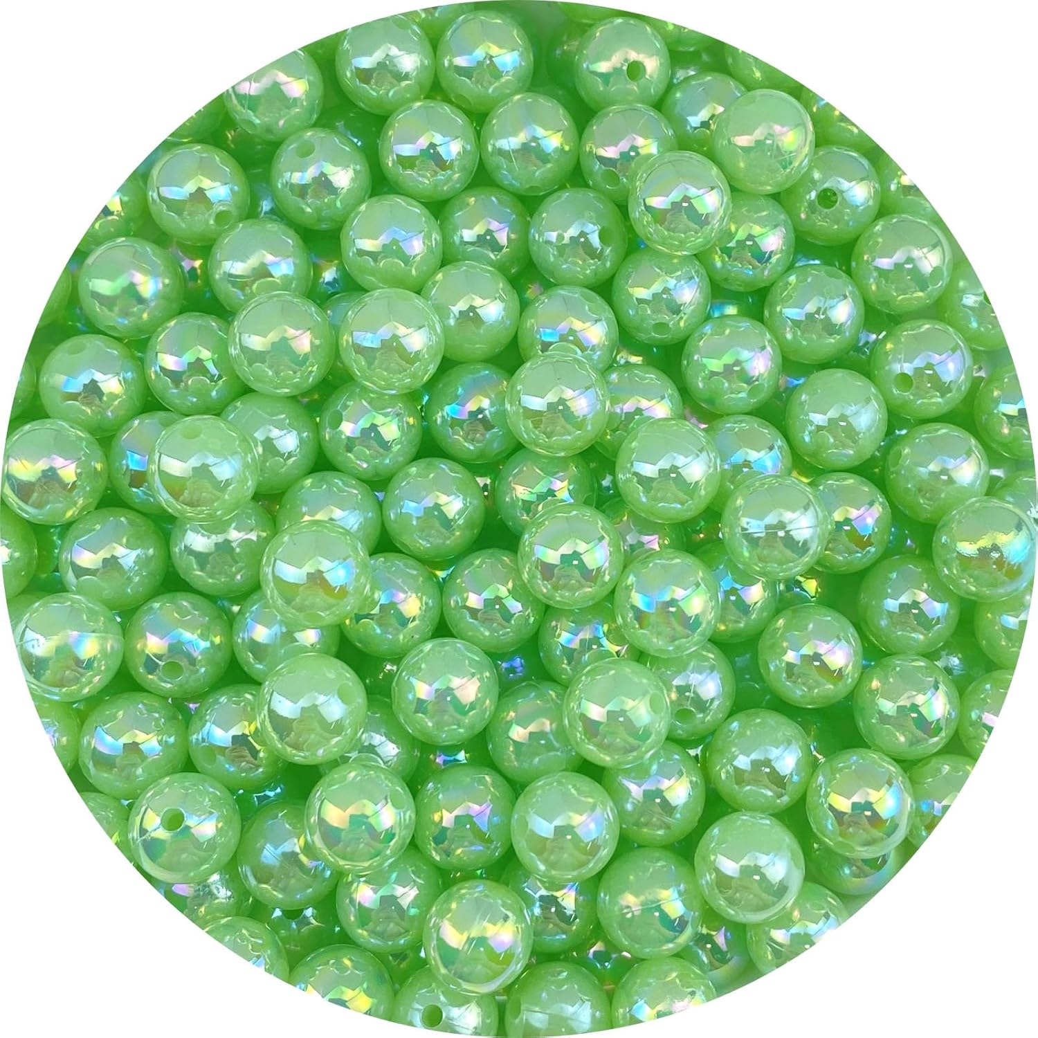 Jmassyang 1000 Pieces 6mm Glossy Pearl Beads AB Color Round Plastic Acrylic Spacer Crafts Bead for DIY Necklaces Bracelets Earrings Jewelry Making Bead Curtains Home Decoration(Light Green AB)