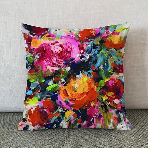 Miniatura 2 de Funda de cojín de 18 x 18 pulgadas con diseño floral de rosa brillante y colorida, funda de almohada de inspiración asiática Eurosham Accent Toss