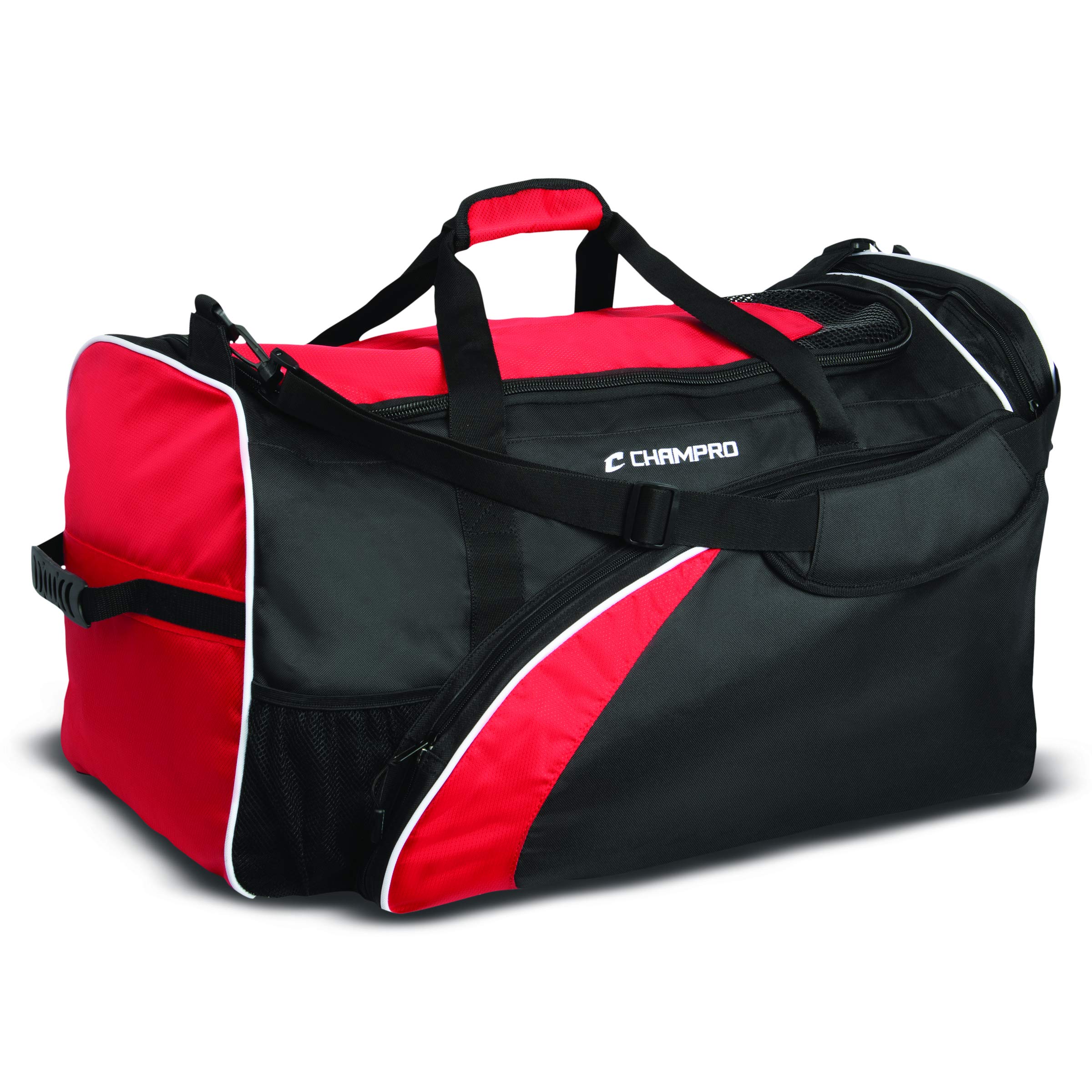 champro varsity football equipment bag with shoulder carry strap, laundry and helmet bags