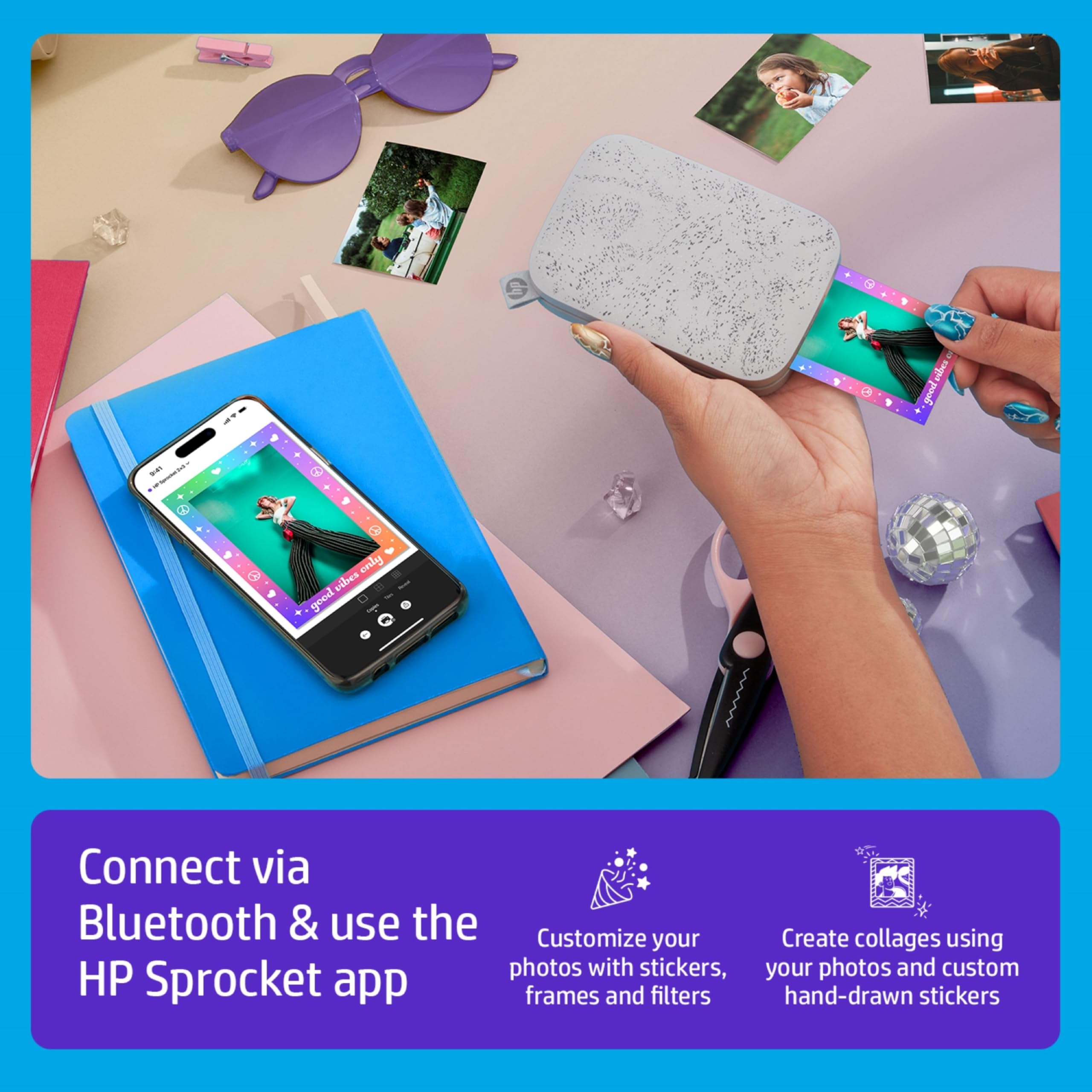 HP Sprocket Stampante Fotografica Istantanea Portatile 2x3 Pollici Bianca Zink Carta