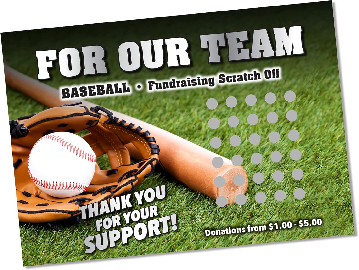 For Our Team Baseball Fundraising Scratch Off Cards - (20 Cards per Pack) - Raise $2,000. You Keep All the Profit!