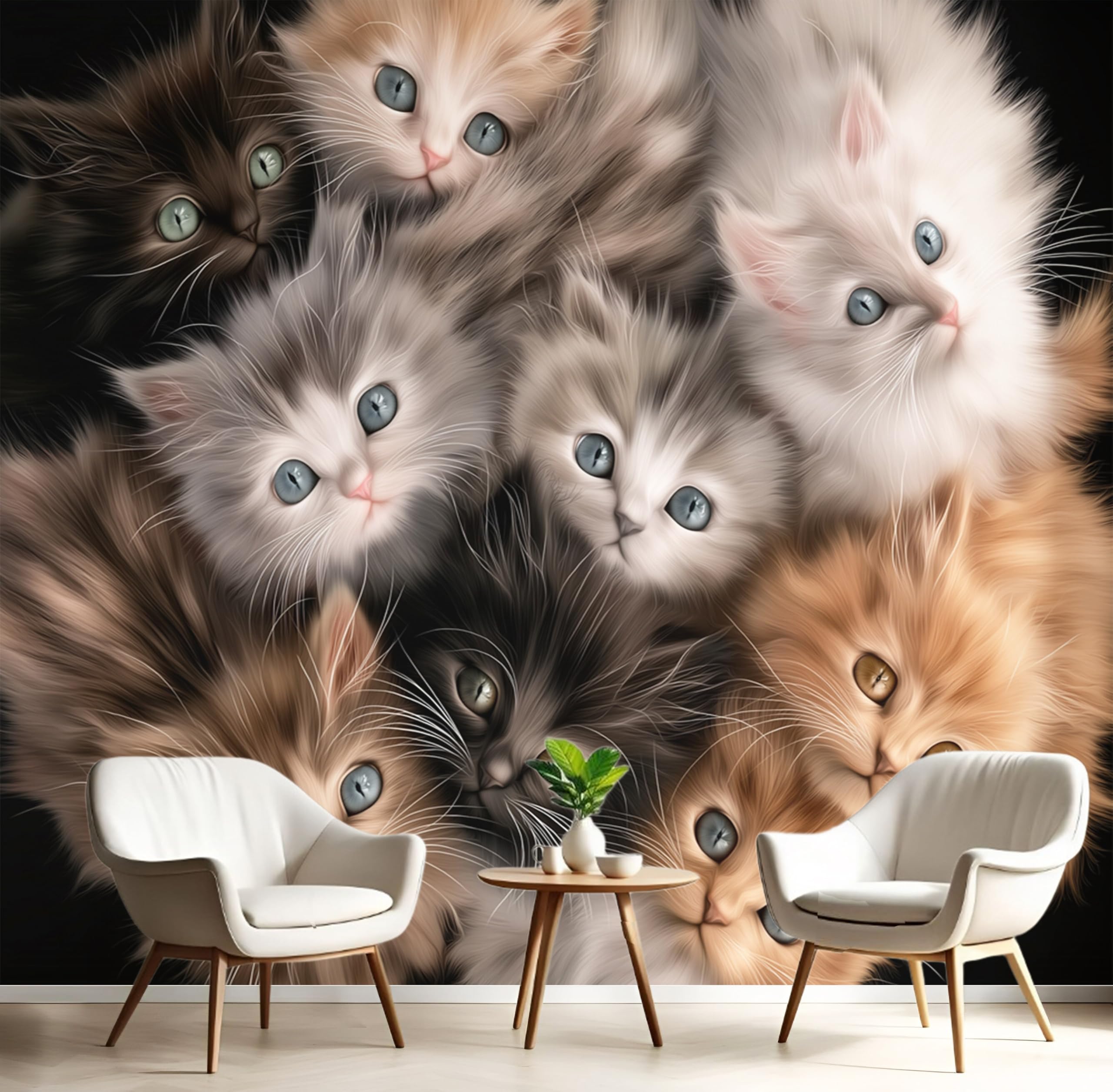 Papier peint 3D chaton brun-gris pour habiller le mur du salon ou la chambre d'enfant