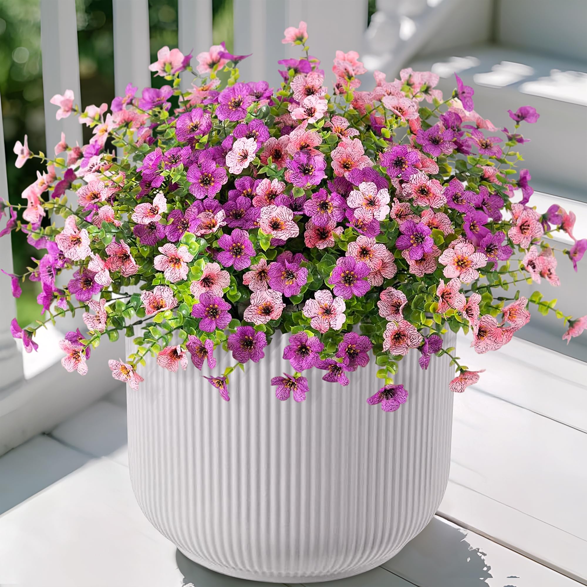 Ammyoo Artificial Fake Plants Flowers for Outdoor Spring Decor, 12 Bundles Faux Silk Mums for Planter Pot Colorful UV Resistant Look Real for Front