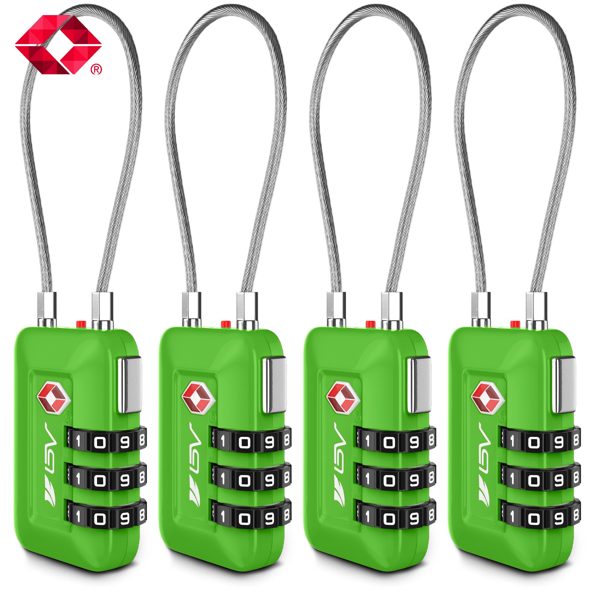 TSA, Lucchetto da viaggio per bagagli, lucchetto a combinazione per armadietti scolastici, valigie, armadietti, cassette degli attrezzi, custodia (verde, confezione da 4)