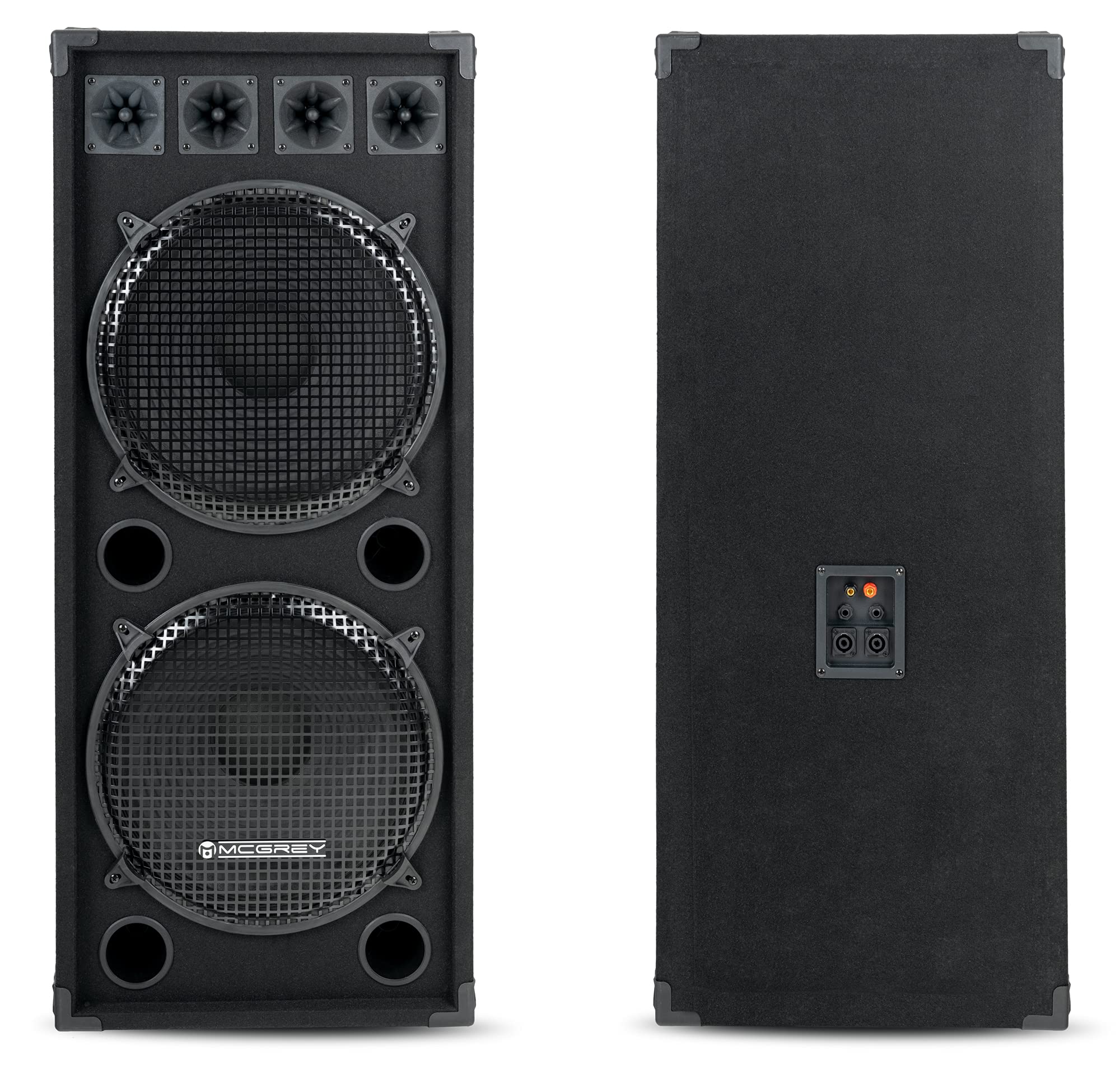 McGrey DJ-2522 Cassa PA DJ a 2 Livelli 2x 38cm (15") Subwoofer 1500W (Passiva, Sistema 2 Vie, Cassa in Legno)