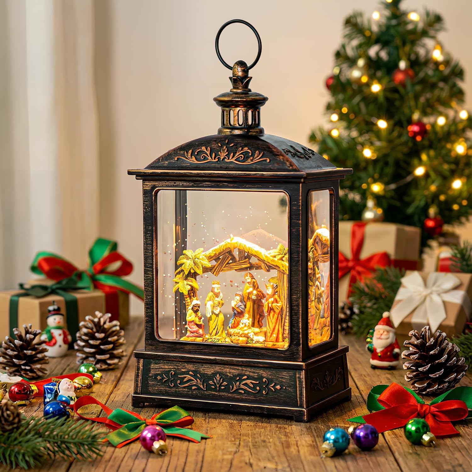 Christmas Snow Globe Glittering Nativity Scene with Music & Timer, USB Lined/Battery Operated Lighted Water Lantern for Christmas Festival Decoration Gifts - Image 8