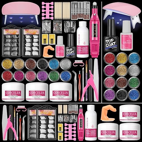Kit de uñas acrílicas con todo para principiantes con taladro y luz UV, kit de uñas profesional juego de uñas acrílicas, 12 piezas de decoración en