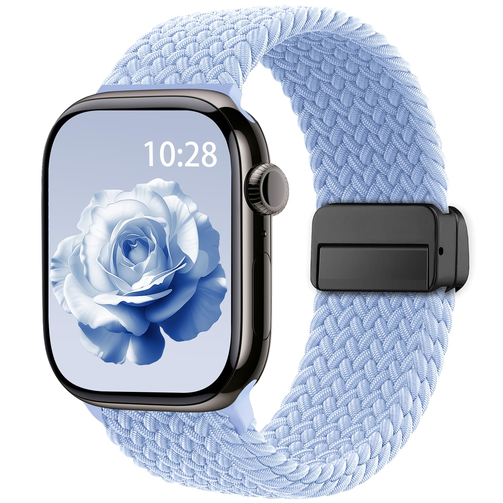 Braided Stretchy Band Compatible with Apple Watch Bands 38mm 40mm 41mm 42mm 44mm 45mm 46mm 49mm Women Men, Soft Nylon Solo Loop Magnetic Sport Strap