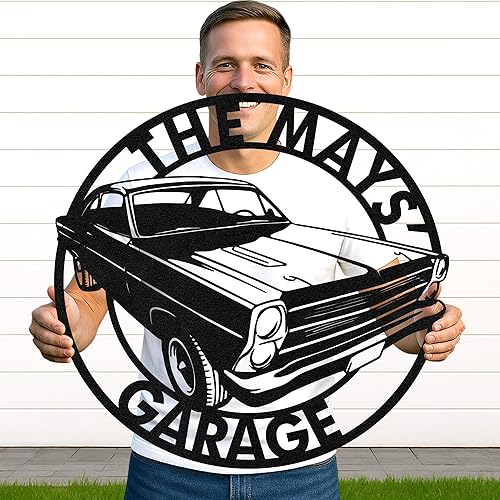 Letrero personalizado de garaje para hombres, arte de pared con nombre de metal personalizado para entusiastas de los automóviles, constructores y