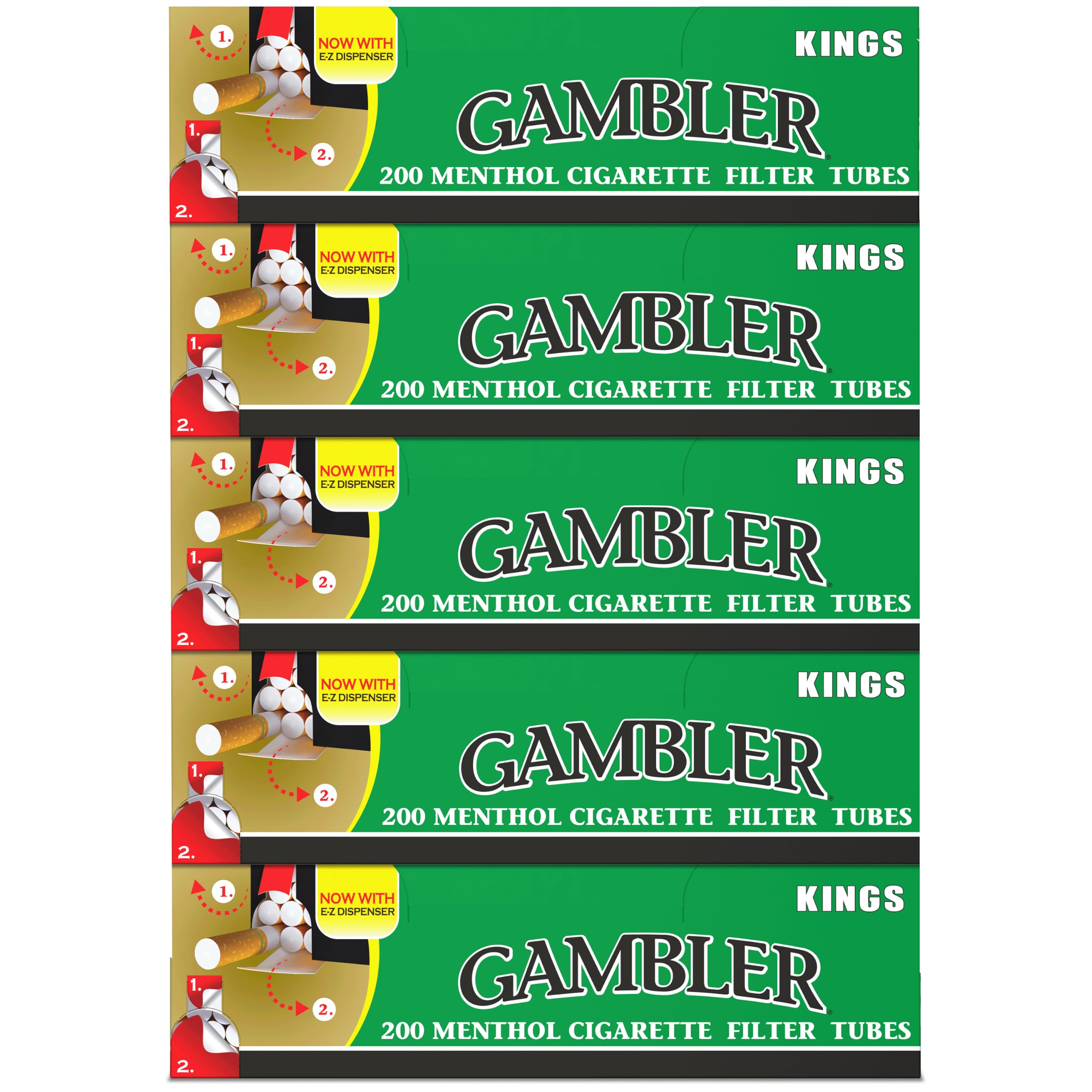 Gambler Green Menthol King Size RYO Cigarette Tubes 200ct Box (5 Boxes) : Health & Household