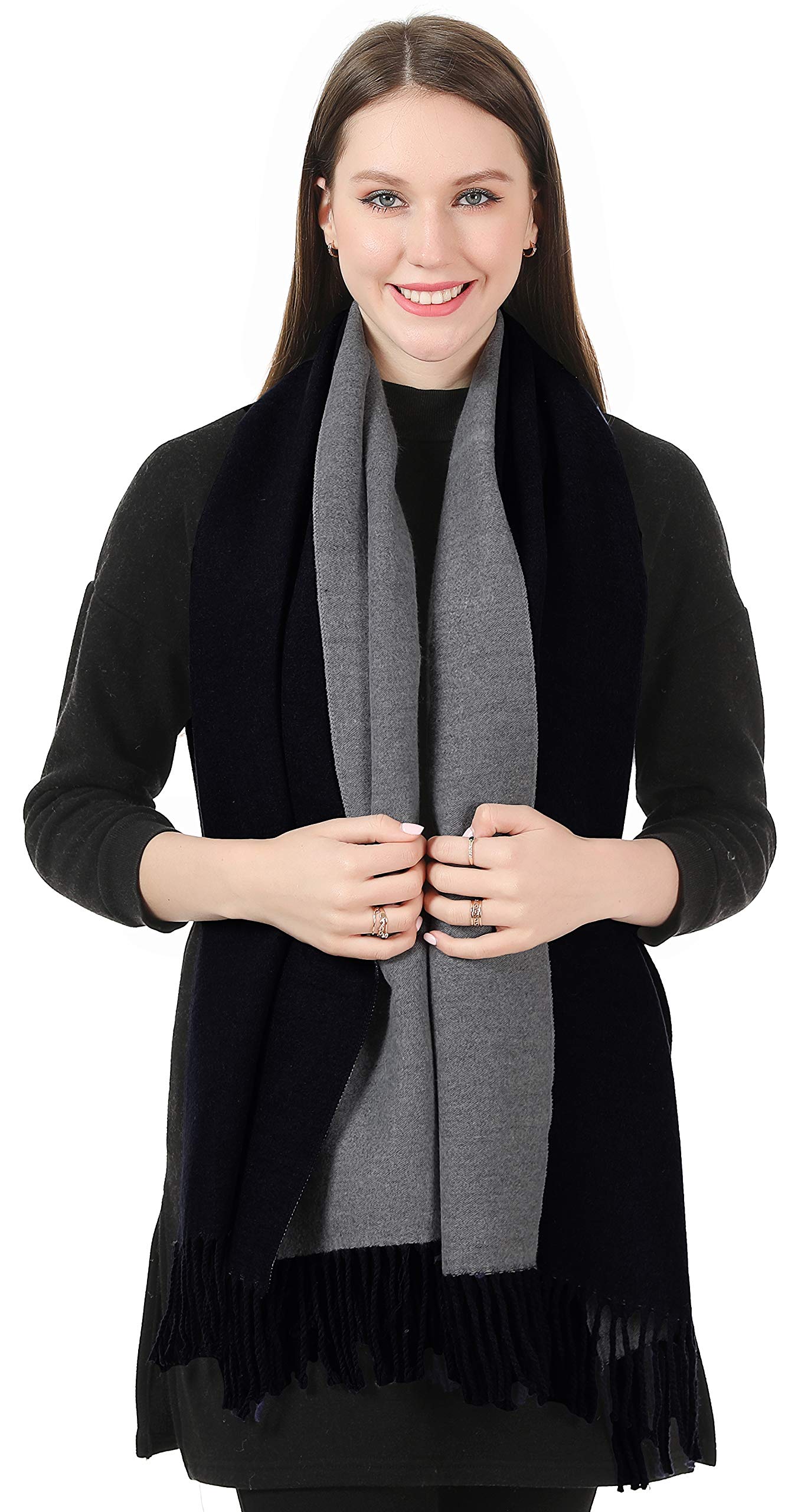 World of Shawls Winter Scarf Pashmina Shawl Wrap for Women Ladies Long Large Warm Thick Reversible Blanket Scarves (Silver and Black)