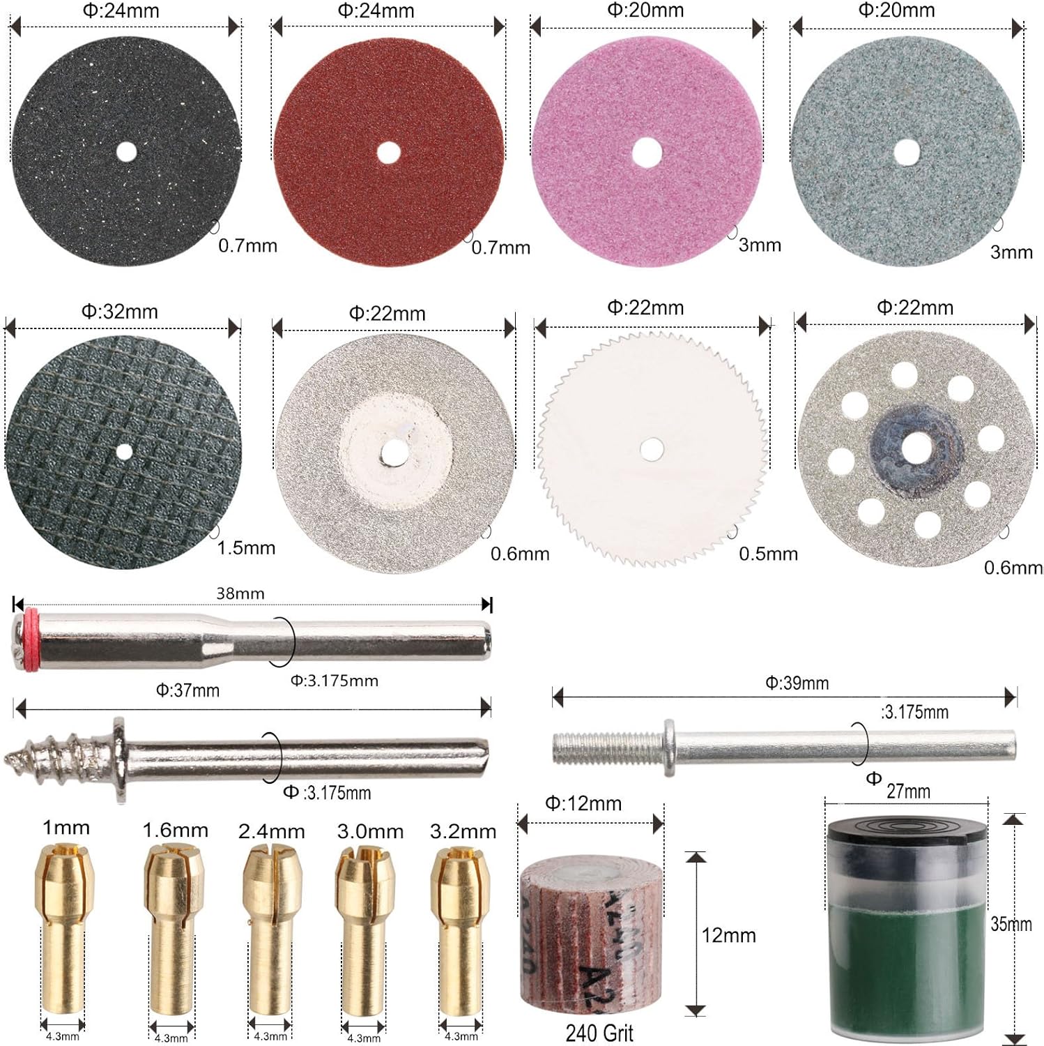 ZFE 217Pcs Rotary Tool Accessories Kit, Universal Fitment Come with Drill Bits, Sanding disc, Felt Wheel, Wire Brush and Saw Blade for Easy Cutting, Grinding, Sanding, Sharpening, Carving and Polishing - - 