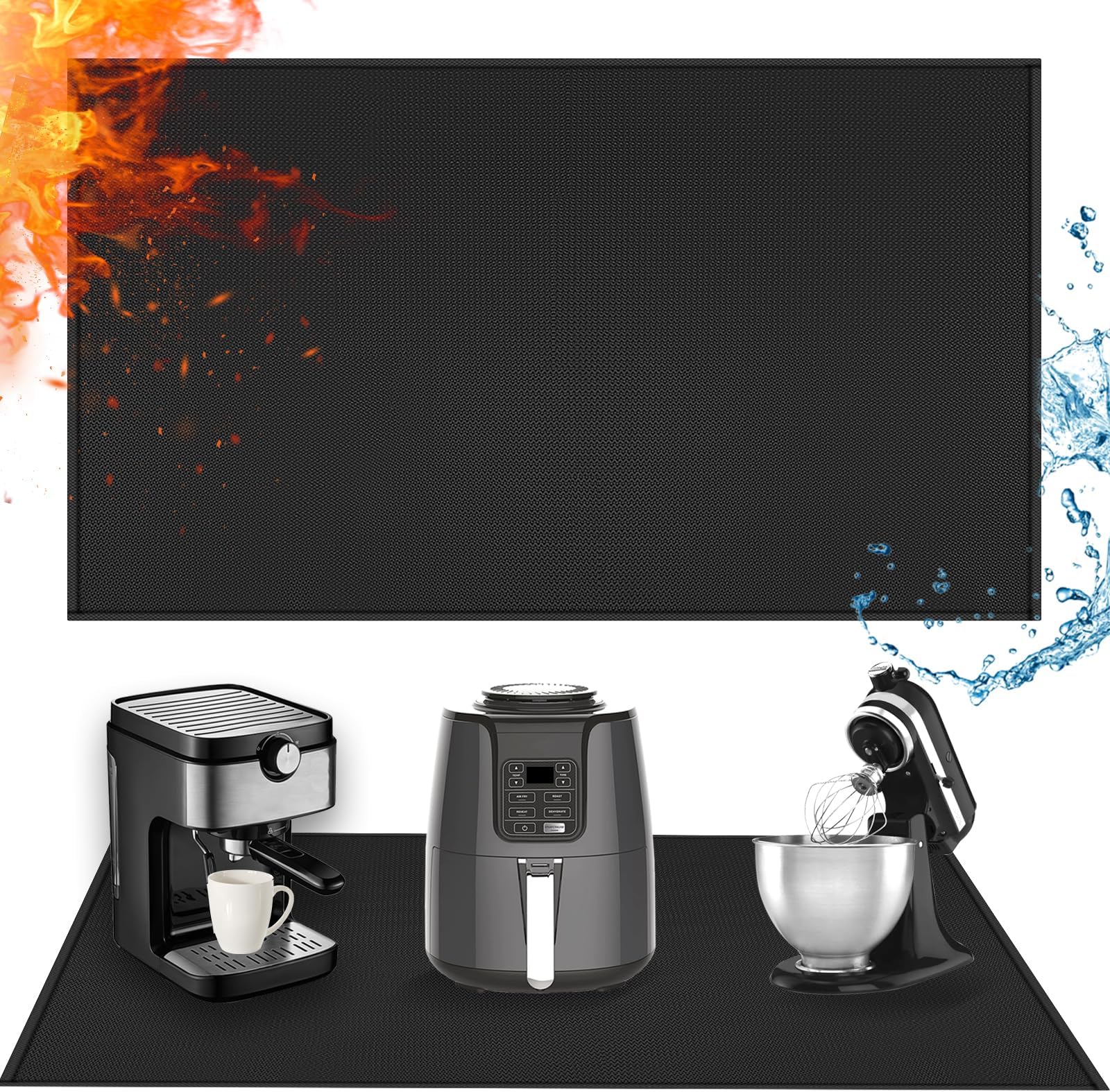 Extra Large Heat Resistant Mat for Countertop, 24 x 48in Fireproof Silicone Mats for Kitchen Counter, Easy to Clean Countertop Protector Mat for Air Fryer, Coffee Maker, Toaster, Oven, Black