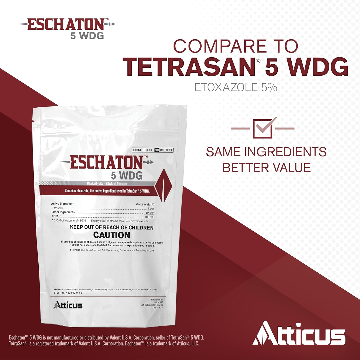 Atticus Eschaton 5WDG Miticide (1 lb) - Spider Mite Killer - 5% Etoxazole Insecticide (Packaged as 8x2 Ounce pkgs)