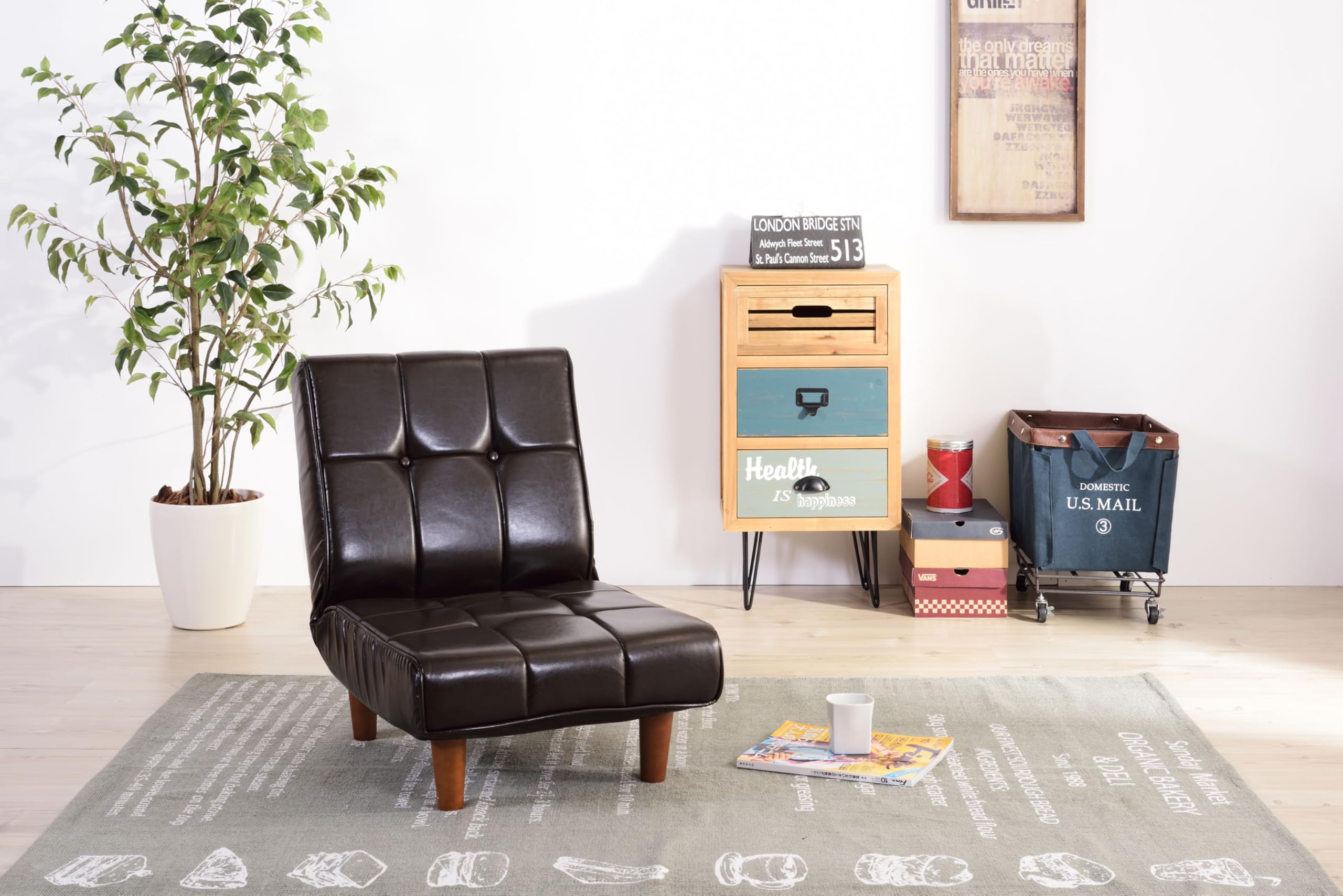 Amazon｜AZUMAYA 脚付きフロアチェア ライトブラウン RKC-937LBR｜座椅