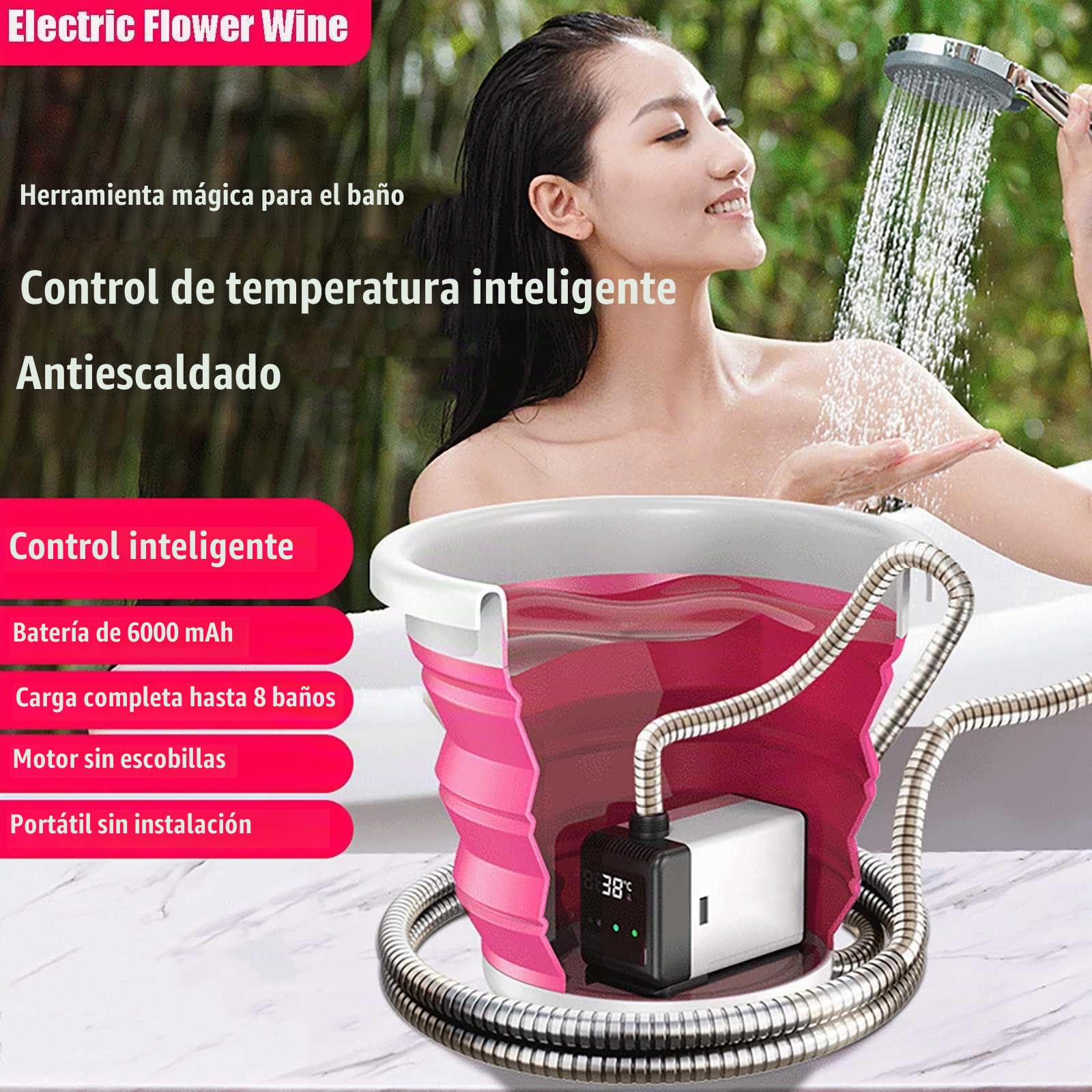 Ducha PortáTil para Exteriores, USB Calentable Ducha Recargable Temperatura Inteligente Ducha De Viaje para Camping 3 Paradas Flor De Vino, para Playa, JardíN