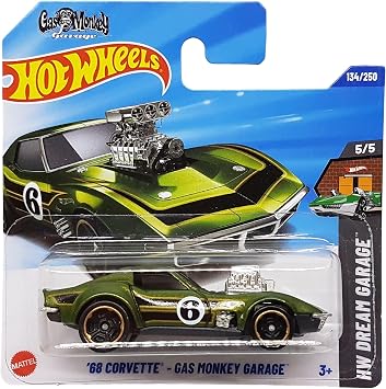Hot Wheels - 68 Corvette - Gas Monkey Garage - HW Dream Garage 5/5 - HYY74 - Short Card - Dark Green Metallic - Mattel 2025 - 164