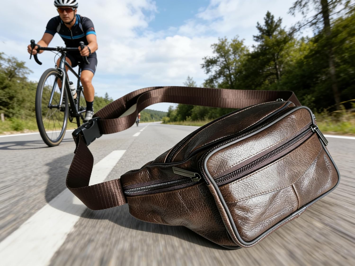 large 6 Pockets Leather Fanny Pack Travel Waist packs Waist Pack Suitable for Outdoor Mountaineering Travel Camping Cycling Running etc Fanny packs (Dark brownk)