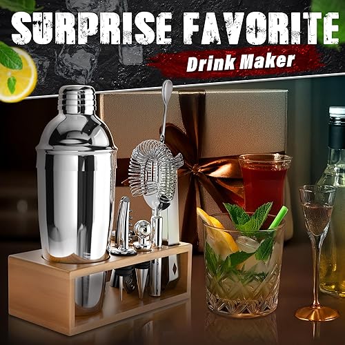 Miniatura 10 de Kit de barman 10 en 1 con soporte, juego de bar de acero inoxidable con todas las herramientas esenciales, resistente a la corrosión, diseño