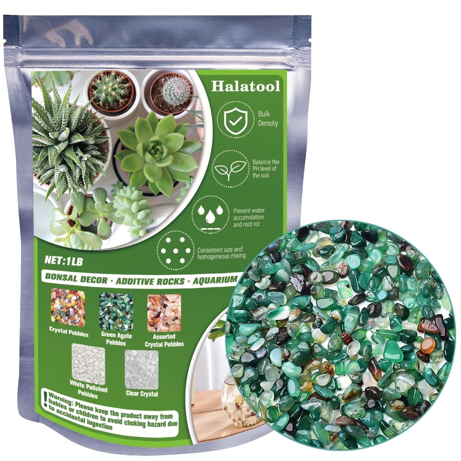 Halatool 1LB Green Aquarium Gravel for Fish Tank 0.35"- 0.6" Landscaping Pebbles for Home Decor Natural Decorative Polished Stones for Potted Plants DIY Handmade & Vase Filler