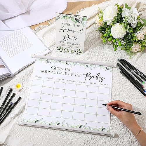 Miniatura 5 de Sintuff El calendario de fecha de vencimiento del bebé Guess incluye 1 letrero de madera de Guess The Arrival Date of The Baby Shower, 1 calendario