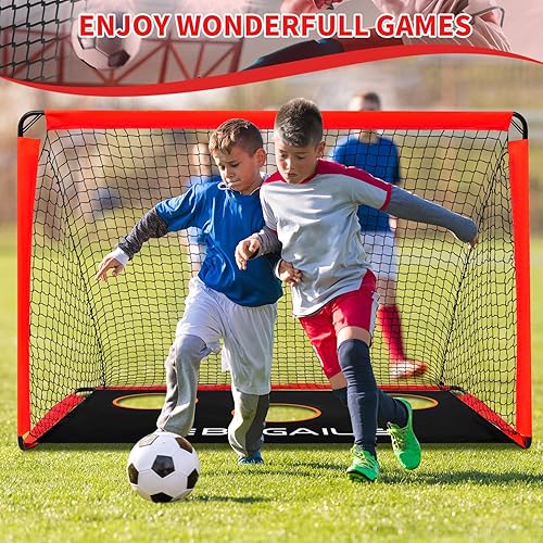 Miniatura 7 de BAGAIL Portería de fútbol, red de fútbol 2 en 1 con objetivos, entrenador de fútbol desplegable de 6 x 4 pies para patio trasero con tela