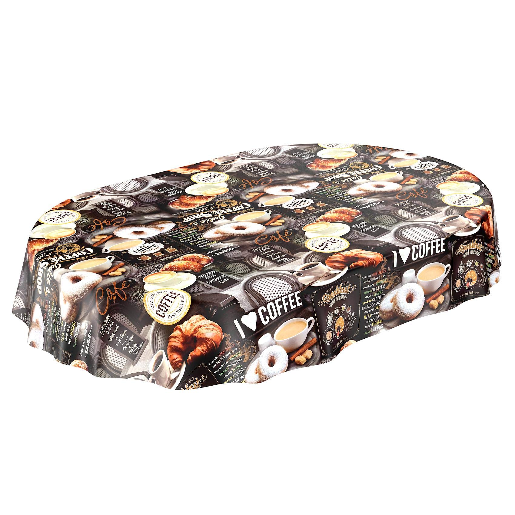 Nappe en toile cirée ovale 240x140 cm gris foncé motif café Anro