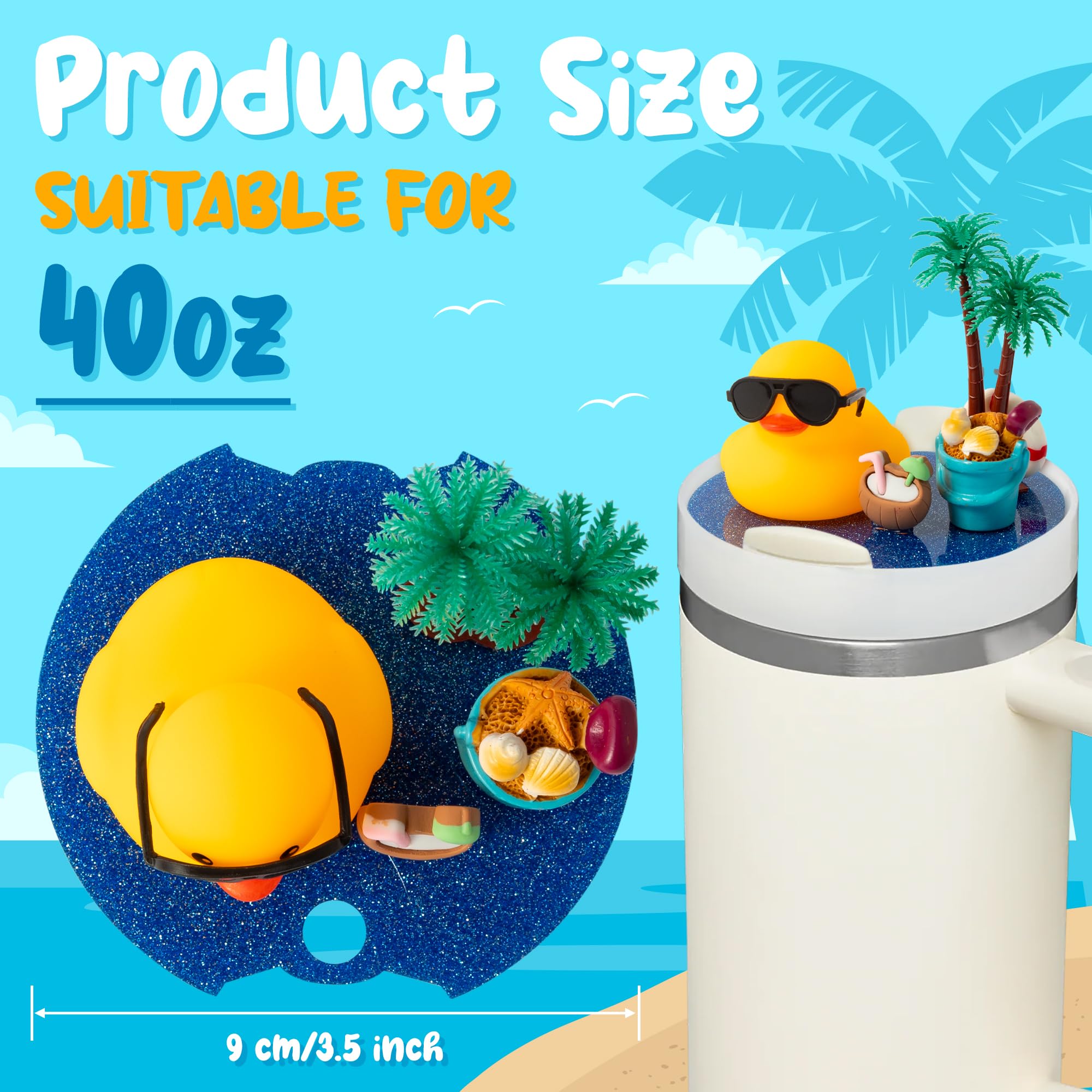 EYxsaxenk Yellow Duck Cup Topper Decoration - Summer Beach Rubber Duck Lid Plate Topper for Cup 40oz Accessories Cover Cap for Tumbler Water Bottle Glitter Bling Decor for Women Girls Birthday Gifts