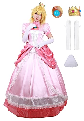 miccostumes Women's Costume Princess Cosplay Dress Deluxe Full Set with Crown Petticoat Earrings and Gloves - 1X-2X - Pink