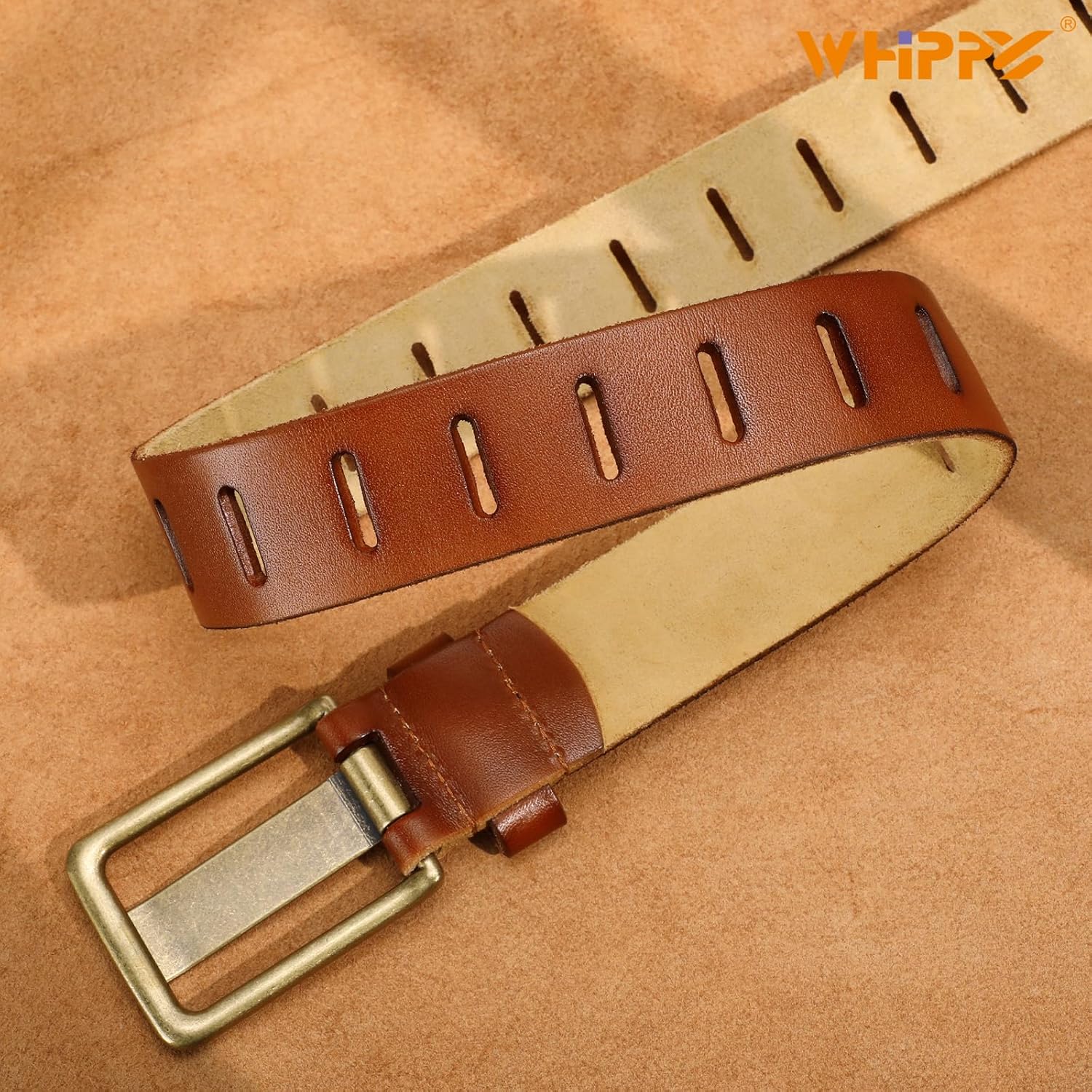 WHIPPY Genuine Leather Belt for Women Western Belt for Jeans with Vintage Gold Buckle & Full-Hole Strap, 1.5" Wide - Image 5