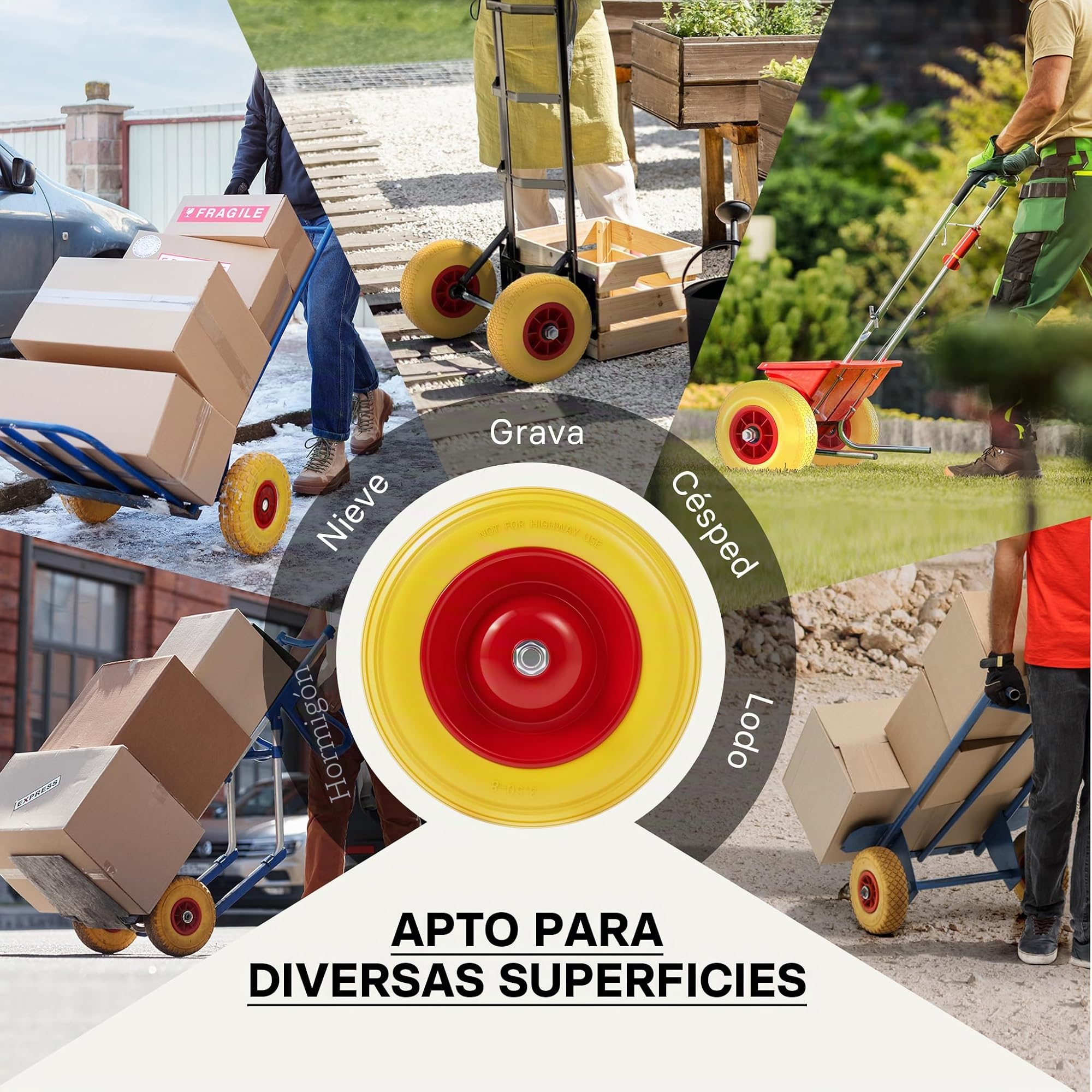 Wiltec Rueda para carretilla PU maciza antipinchazos 3.50-8 con eje enchufable 130 kg