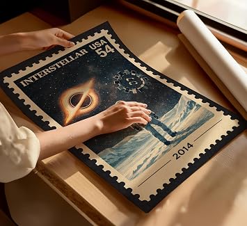 Classic Interstellar Inspired Movie Minimal Art Poster | Retro Stamp Style Movie Artwork | Minimalist Wall Art | Various Sizes