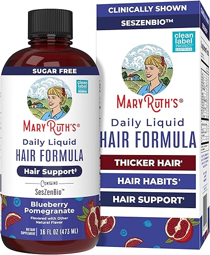 MARYRUTH'S Fórmula líquida diaria para el cabello, con 500 mg de SesZenBio + 2,500 mcg de biotina, vitamina C, cabello más grueso y fuerte para