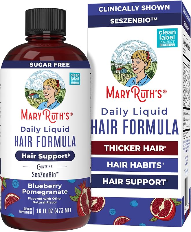 MARYRUTH'S Fórmula líquida diaria para el cabello, cabello más grueso y fuerte en mujeres, 16 oz | 500 mg de SesZenBio™, 2500 mcg de biotina, vitamina C, cabello más grueso y fuerte, salud del cabello, la piel y las uñas