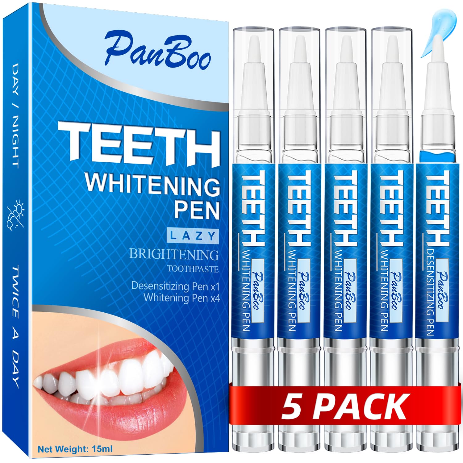Teeth Whitening Pen 4 1 5 Pack 70 Treatments Use Twice a Day Up to 1-6 Shade Whiter