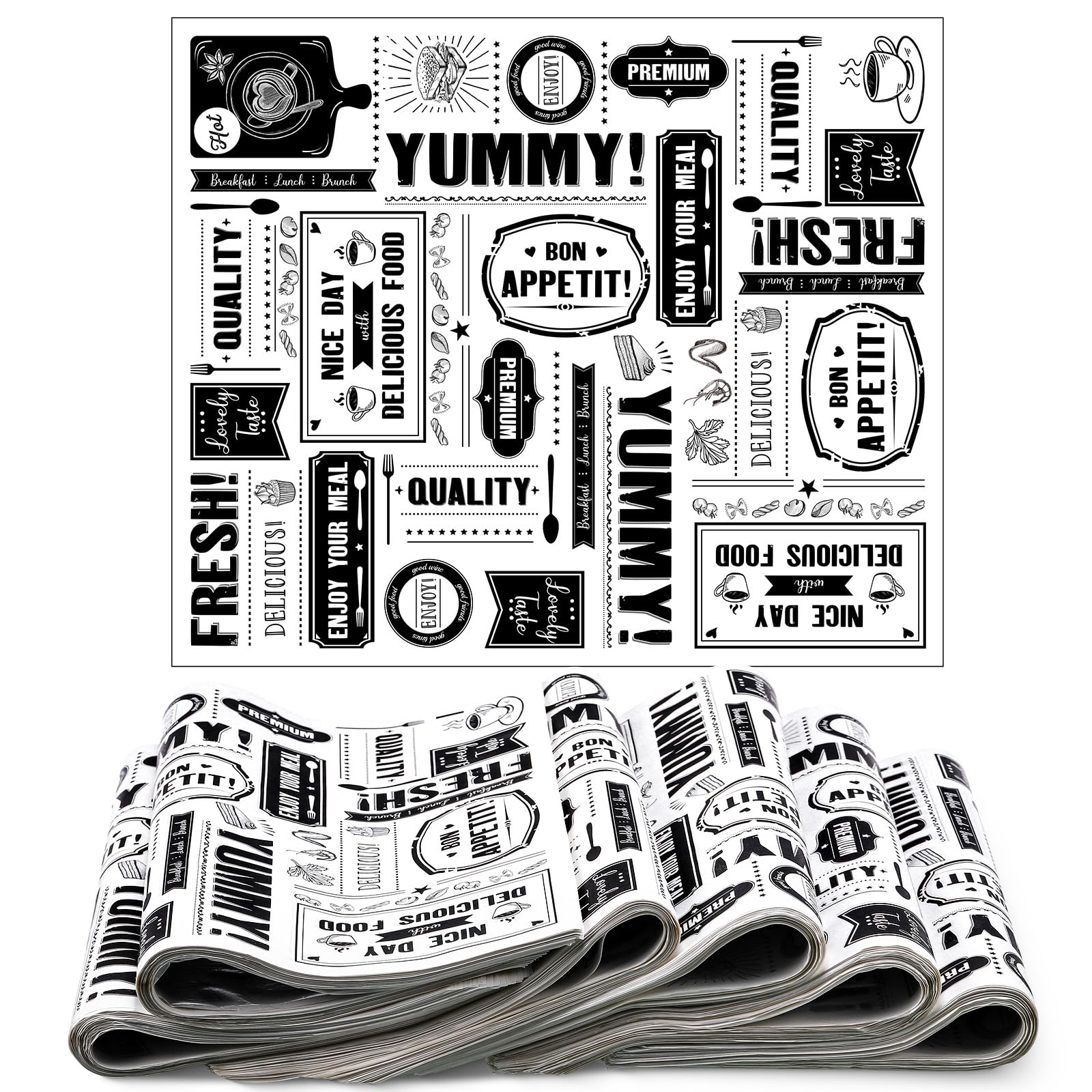 Seajan 13x15.8 Inch Newsprint Wax Paper Sheets Newspaper Theme Food Basket Liners Grease Resistant Paper Waterproof Sandwich Wrapping Paper Bakery