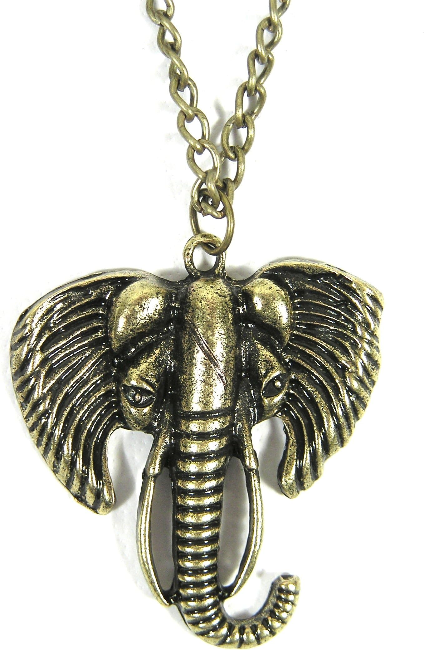 Tusked Elephant Head Necklace Safari Charm NB30 Gold Tone Tribal Africa Pendant Fashion Jewelry