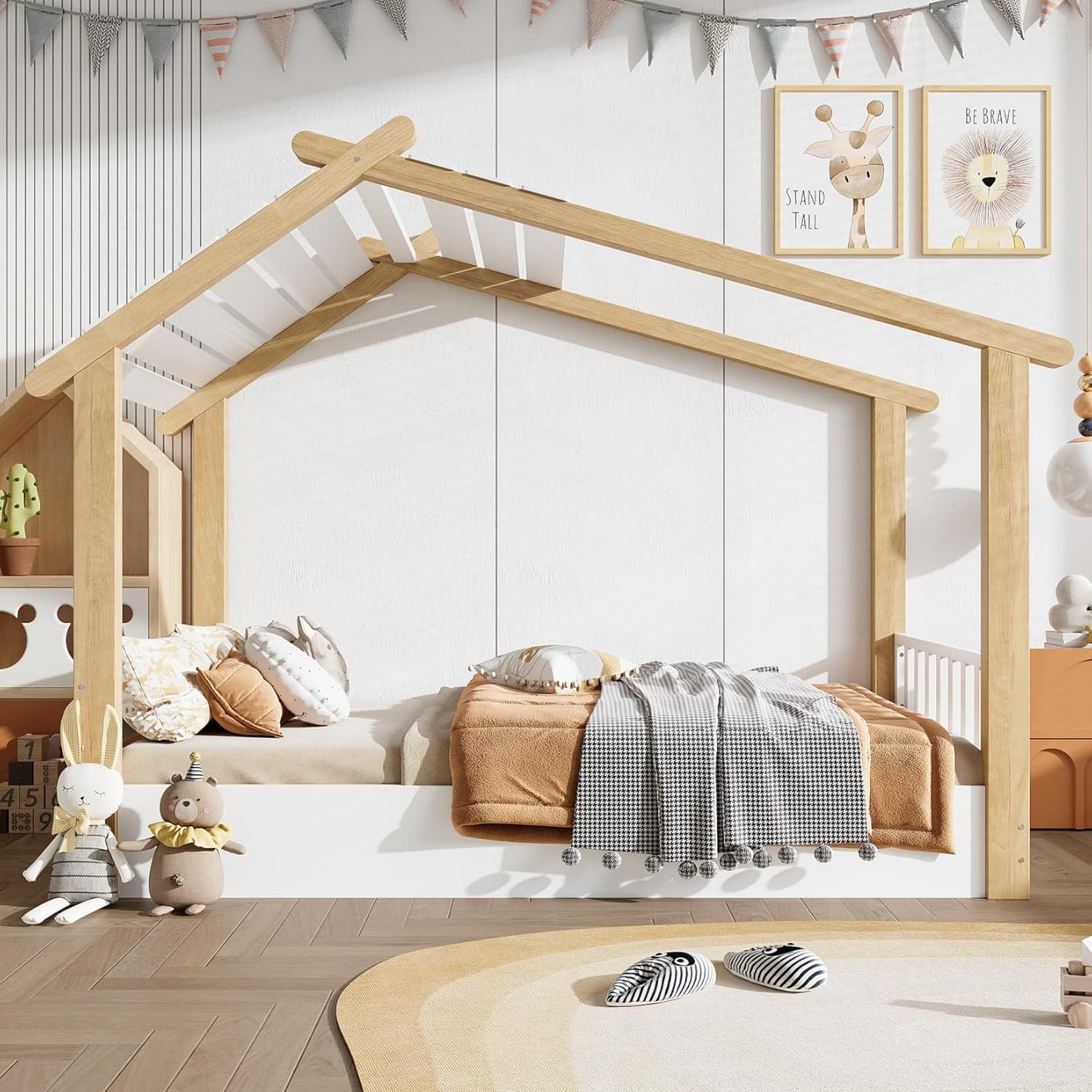 EURHCIO lit cabane enfant 90 x 190 cm blanc et bois