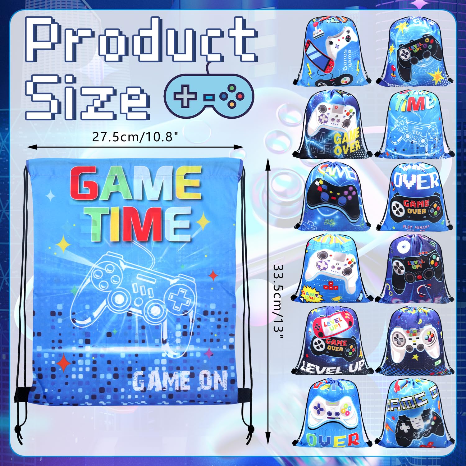 Kit Cadeaux Anniversaire Jeu Vidéo – 10 Porte-Clés + 12 Bracelets Slap + 10 Sacs Cadeaux, Faveurs Enfants Garçons Filles Thème Gaming