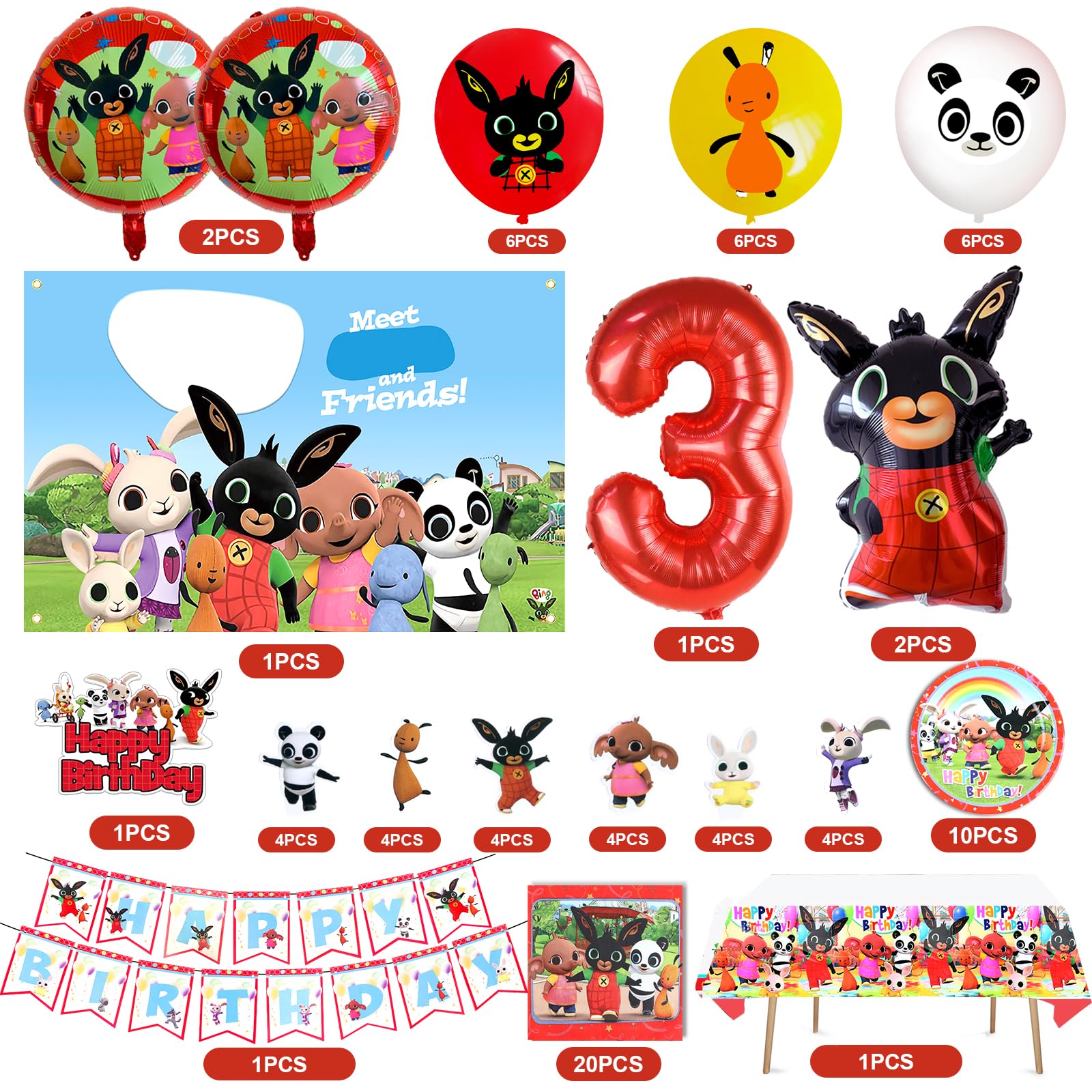 Bing Compleanno 3 Anno, Festa Tema Bunny 3, Palloncini Compleanno Bing 3 Anno, Stoviglie Per Festa Bunny, B ing Sfondo Com Pleanno, Kit Piatti Tovaglioli Com Pleanno B ing
