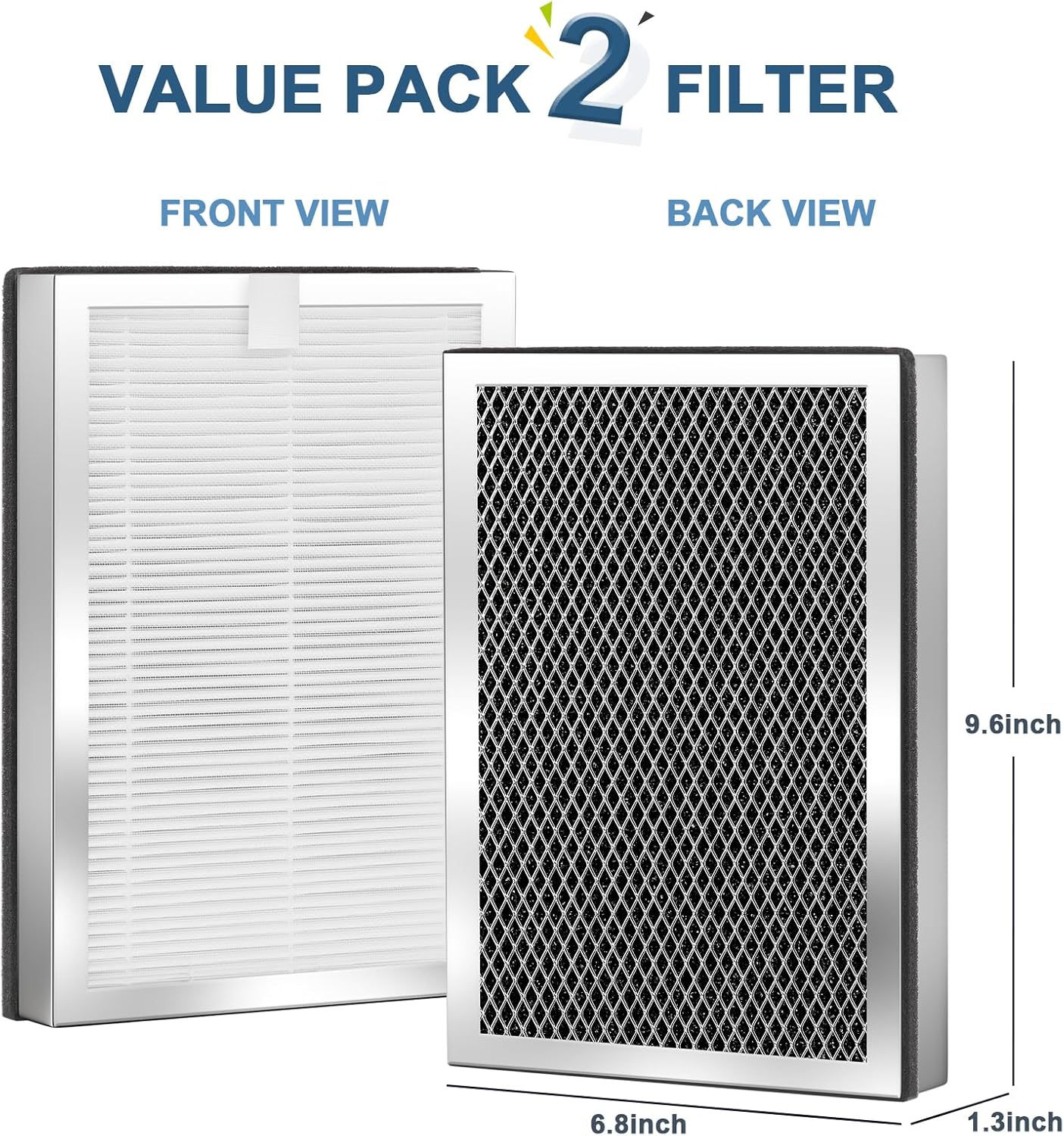 Replacement Filters 2 Pack,3-in-1 Filters Compatible with 25 Air Purifier Series Filter S1/W1/B1, H13 True HEPA and Activated Carbon Filters MA-25 Series Replacement Filter 2 Pack
