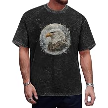 Mens Cotton T-Shirts Summer Trendy Oversized Graphic Tee Unisex Vintage Washed Shirts Cool Eagle Print Tops